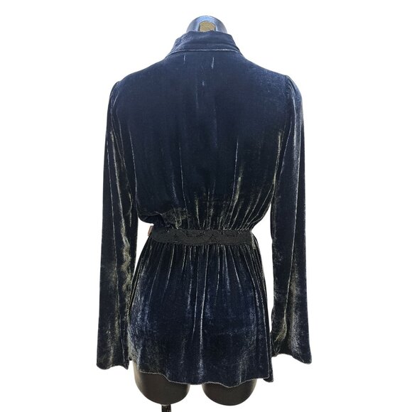 Love And Liberty Blue Velvet Tie-Waist Blazer Jacket w/Pockets Size S - Picture 2 of 10